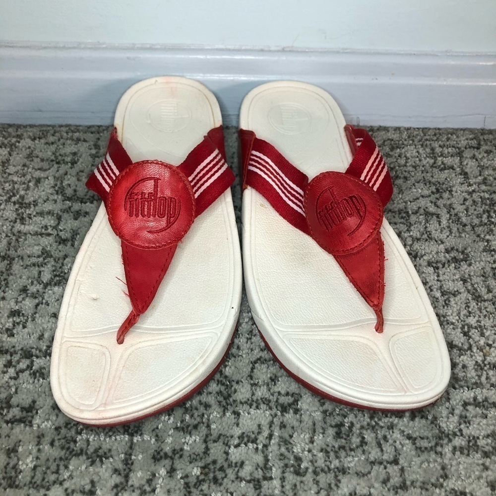 Fitflop Red & White Walkstar Classic Flip Flop Sandals Size 8
